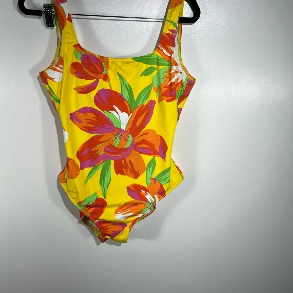 Lauren Ralph Lauren Floral Scoop Back One Piece Swimsuit Sz 10